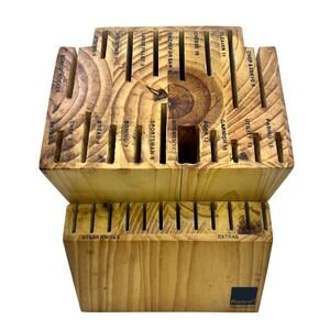 Ronco SIX STAR Cutlery 30 Slot Knife Block Solid Wood Labeled Slots Honey Oak